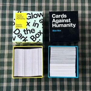 Cards Against Humanity Family Edition + Blue Box Card Games Crude Humor Set of 2